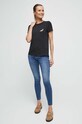 T-shirt bawełniany damski z nadrukiem z domieszką elastanu kolor czarny RS23.TSD863 czarny RS23