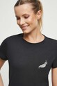 T-shirt bawełniany damski z nadrukiem z domieszką elastanu kolor czarny czarny RS23.TSD863