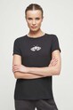 T-shirt bawełniany damski z nadrukiem z domieszką elastanu kolor czarny czarny RS23.TSD864