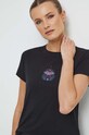 T-shirt bawełniany damski z nadrukiem z domieszką elastanu kolor czarny RS23.TSD866 czarny