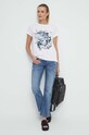 T-shirt bawełniany damski z nadrukiem z domieszką elastanu kolor biały RS23.TSD868 biały RS23