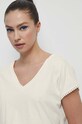 T-shirt bawełniany damski z ozdobną aplikacją z koronki kolor beżowy beżowy RS23.TSDA03