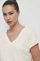 T-shirt bawełniany damski z ozdobną aplikacją z koronki kolor beżowy beżowy RS23.TSDA03