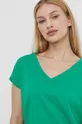 zielony T-shirt bawełniany damski z ozdobną aplikacją z koronki kolor zielony