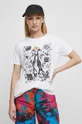 T-shirt bawełniany damski Tattoo Art by Katarzyna Załęska - Alanama Starflame, kolor biały biały