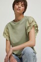 T-shirt bawełniany damski gładki z domieszką elastanu kolor zielony zielony RS23.TSDA64