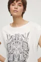 beżowy T-shirt bawełniany damski z nadrukiem kolor beżowy