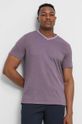 stalowy fiolet T-shirt bawełniany męski gładki kolor fioletowy