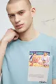 turkusowy T-shirt bawełniany męski Eviva L'arte kolor turkusowy