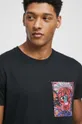 czarny T-shirt bawełniany męski z nadrukiem kolor czarny