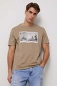 T-shirt bawełniany męski z nadrukiem kolor beżowy RS23.TSM807 beżowy RS23