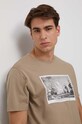 T-shirt bawełniany męski z nadrukiem kolor beżowy beżowy RS23.TSM807