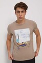 T-shirt bawełniany męski z nadrukiem kolor beżowy beżowy RS23.TSM810