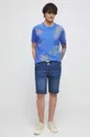T-shirt bawełniany męski wzorzysty z domieszką elastanu kolor niebieski niebieski