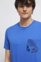 niebieski T-shirt bawełniany męski z kieszonką z domieszką elastanu kolor niebieski