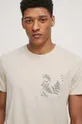 T-shirt bawełniany męski z kieszonką kolor beżowy Męski