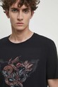 T-shirt bawełniany męski z nadrukiem z domieszką elastanu kolor czarny czarny RS23.TSMA21