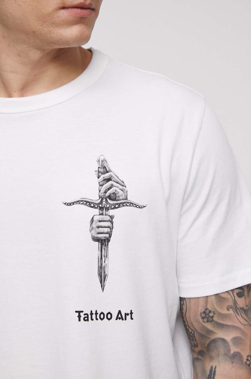 T-shirt bawełniany męski Tattoo Art by Natalia Osipa - Czornaja Ink, kolor biały