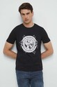 T-shirt bawełniany męski z nadrukiem z domieszką elastanu kolor czarny czarny RS23.TSMB22