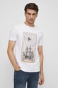 T-shirt bawełniany męski z nadrukiem z domieszką elastanu kolor biały biały RS23.TSMB25