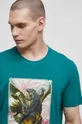 tyrkysová Bavlnené tričko pánske s potlačou zelená farba
