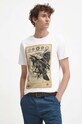 T-shirt bawełniany męski z nadrukiem z domieszką elastanu kolor biały okrągły biały RS23.TSMC82