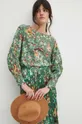 Bluzka damska wzorzysta z kolekcji Eviva L'arte kolor turkusowy Damski