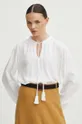 Bluzka damska z ozdobnym haftem kolor biały Damski