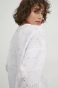 biały Bluzka bawełniana damska z ozdobnym haftem kolor biały
