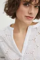 Bluzka bawełniana damska z ozdobnym haftem kolor biały Damski