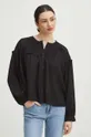 czarny Bluzka damska oversize z ozdobnymi wstawkami kolor czarny