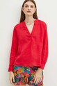 Bluzka lniana damska kolor czerwony czerwony RS24.BDD902