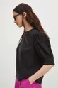 Bluzka damska gładka z ozdobnym wycięciem kolor czarny 90 % Wiskoza, 10 % Poliester