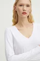 biela Bavlnené tričko s dlhým rukávom dámske s prímesou elastanu biela farba