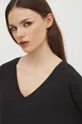 čierna Bavlnené tričko s dlhým rukávom dámske s elastanom hladké čierna farba