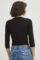 Body bawełniane damskie z domieszką elastanu prążkowane kolor czarny 95 % Bawełna, 5 % Elastan