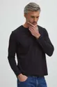 Bavlnené tričko s dlhým rukávom pánsky čierna farba Pánsky