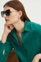 Lněná košile dámská regular jednobarevná zelená barva zelená