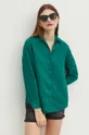 zielony Koszula lniana damska regular gładka kolor zielony