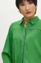 Košeľa s prímesou ľanu dámska zelená farba