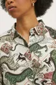 Koszula lniana damska regular wzorzysta kolor beżowy Damski