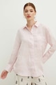 Lněná košile dámská oversize jednobarevná růžová barva růžová RS24.KDD700