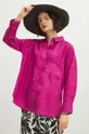 fialová Ľanová košeľa dámska oversize hladká fialová farba