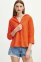 Lněná košile dámská oversize jednobarevná oranžová barva oranžová
