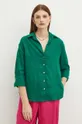 zelená Lněná košile dámská oversize jednobarevná zelená barva