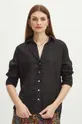 černá Lněná košile dámská oversize jednobarevná černá barva