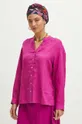Lněná košile dámská oversize fialová barva fialová