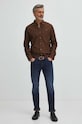 Koszula lniana męska z kołnierzykiem button-down kolor brązowy RS24.KDM050 brązowy RS24