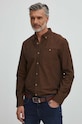 Koszula lniana męska z kołnierzykiem button-down kolor brązowy RS24.KDM050 brązowy