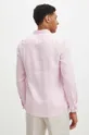 ružová Ľanová košeľa pánska s klasickým golierom hladká ružová farba